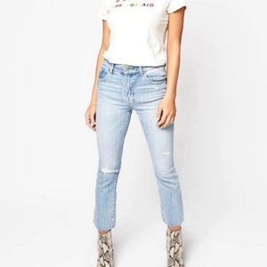 Pistola Lennon highrise crop bootcut raw hem destroyed light wash jean 27 rigid